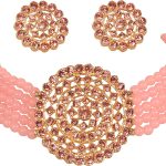 Touchstone Indian Bollywood Traditional Rhinestone Kundan Polki Faux Pearls Colorful Beads Strings Designer Jewelry Choker Necklace Set in Antique and Gold Tone for Women.